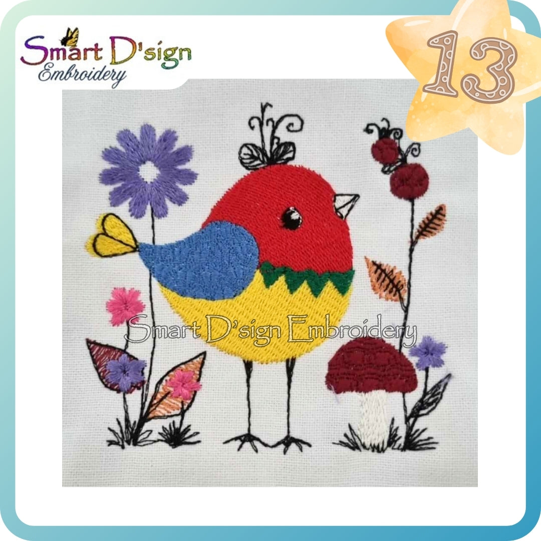 Autumn Bird with Flowers & Berries