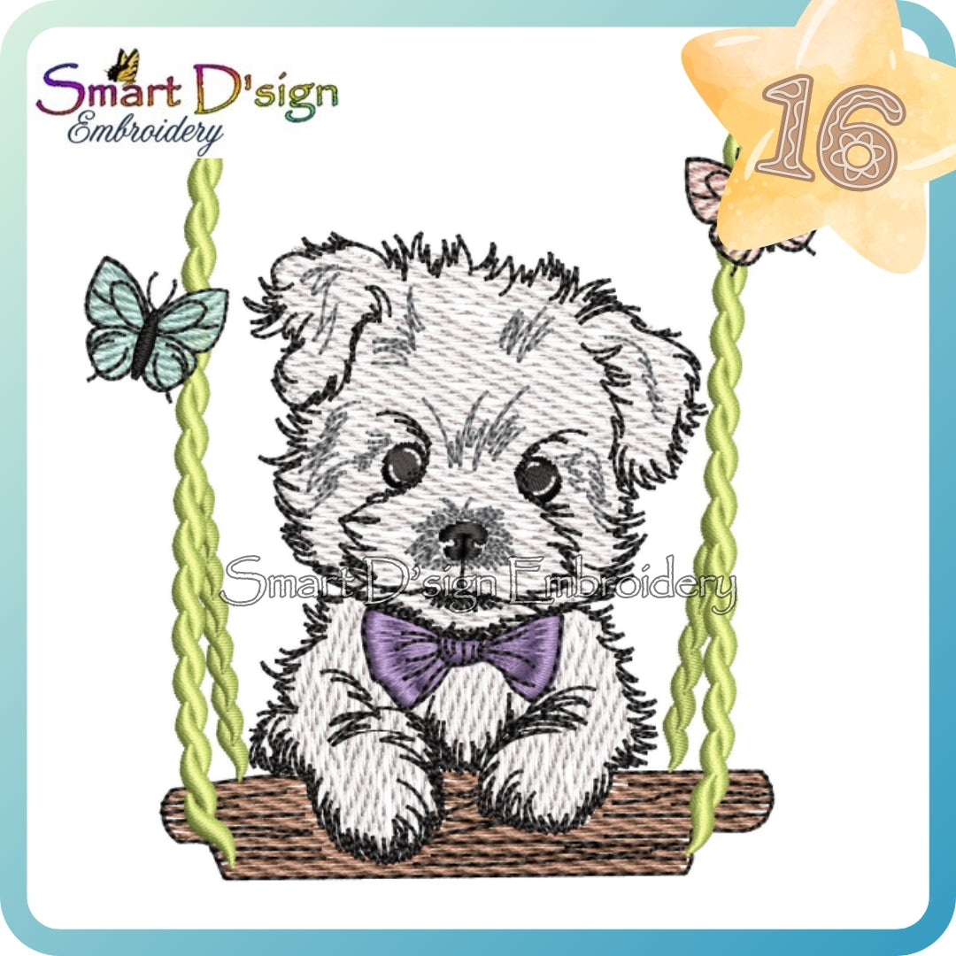 Cute Puppy on a Swing