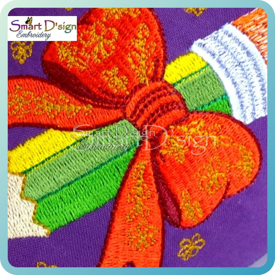 Pencil with Bow Embroidery Design 4x4 inch / 10x10 cm Back to School