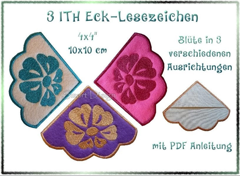 3 ITH Eck-Lesezeichen Blüten