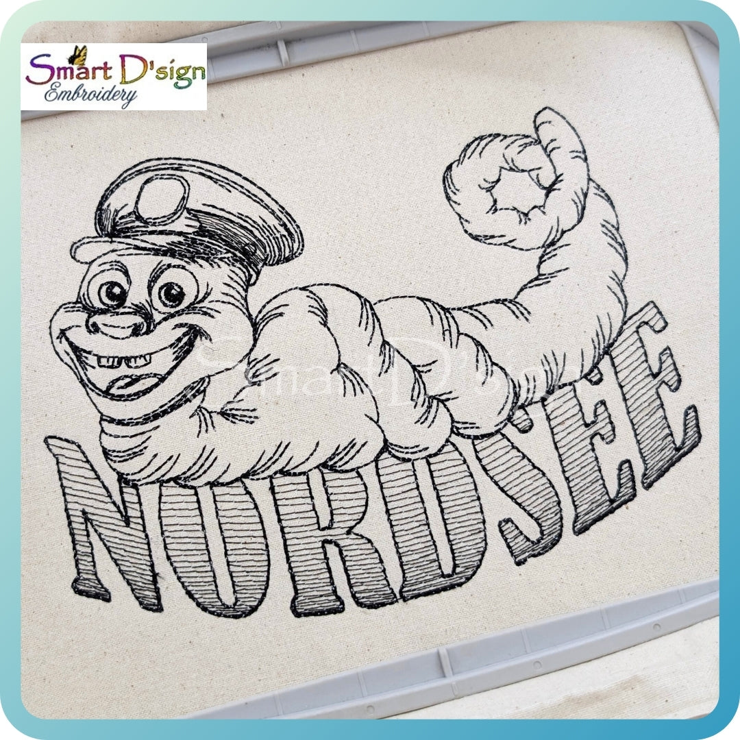 Lugworm Sketch Embroidery Design – NORDSEE Lettering (North Sea)