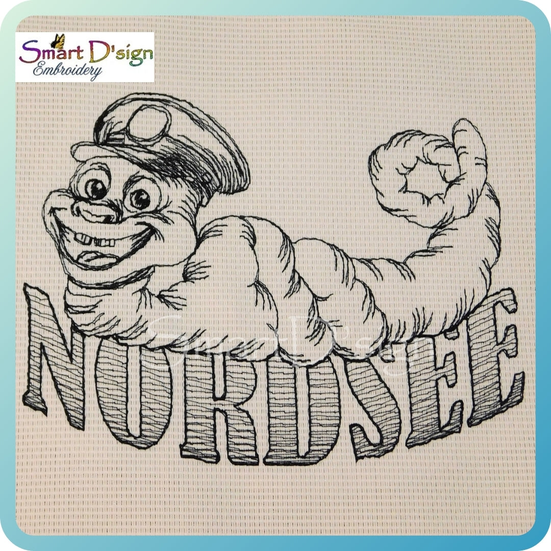 Lugworm Sketch Embroidery Design – NORDSEE Lettering (North Sea)
