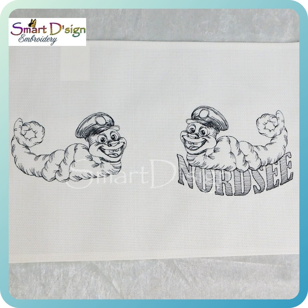 Lugworm Sketch Embroidery Design – NORDSEE Lettering (North Sea)