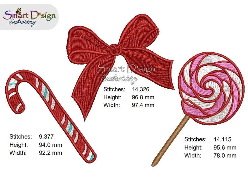 CHRISTMAS CANE, BOW and LOLLIPOP