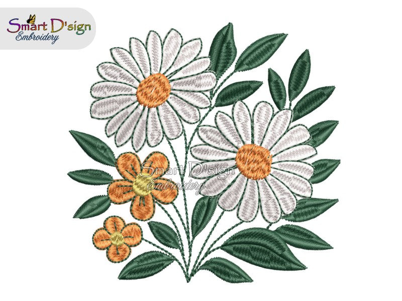 DAISY BUNCH of Flowers Embroidery Design 4x4 inch / 10x10 cm