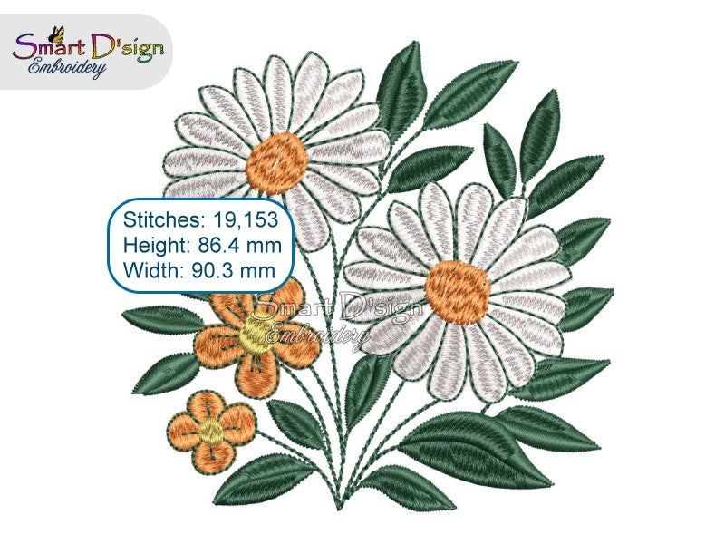 DAISY BUNCH of Flowers Embroidery Design 4x4 inch / 10x10 cm