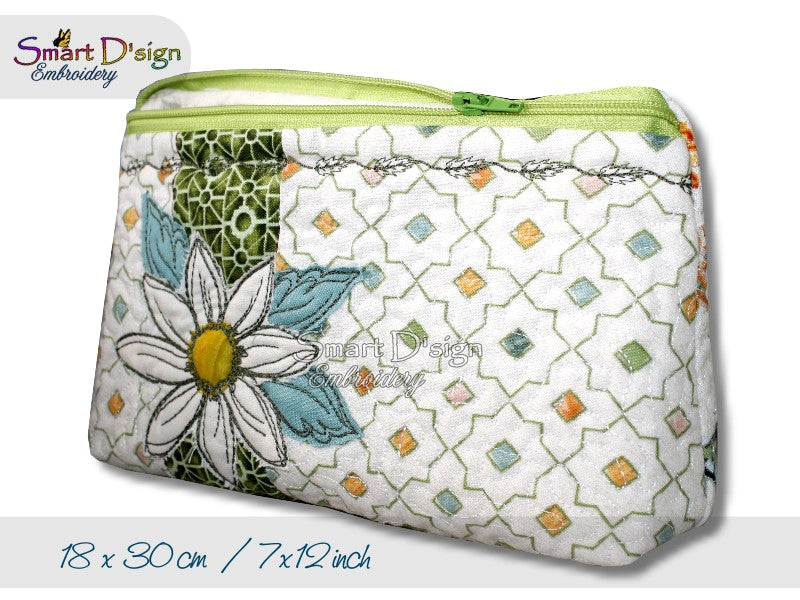 DAISY FLOWER PATCHWORK - ITH QUILT ZIPPER BAG