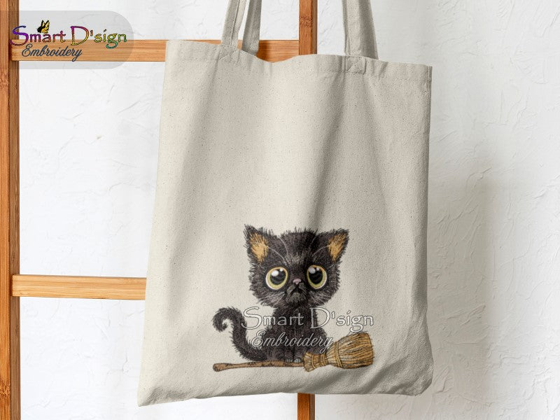 HALLOWEEN KATZE mit BESEN
