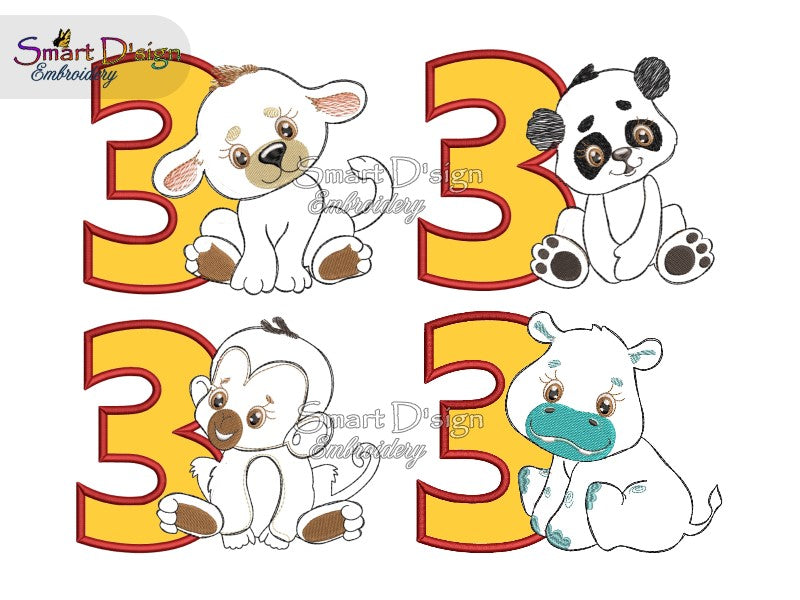 3rd BIRTHDAY JUNGLE BABIES - Applique Designs