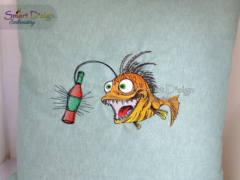 ANGLER FISH with BOTTLE - Embroidery Design