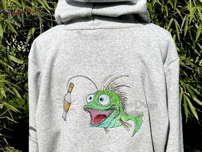 ANGLER FISH with BOTTLE - Embroidery Design