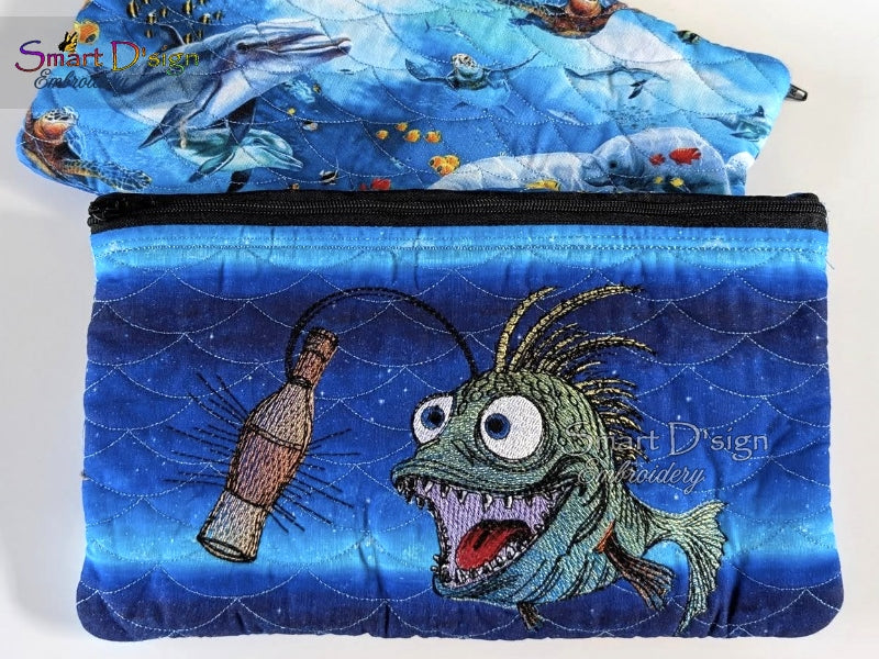 ANGLER FISH with BOTTLE - Embroidery Design