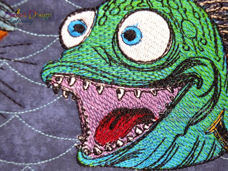 ANGLER FISH with COFFEE CUP - Embroidery Design