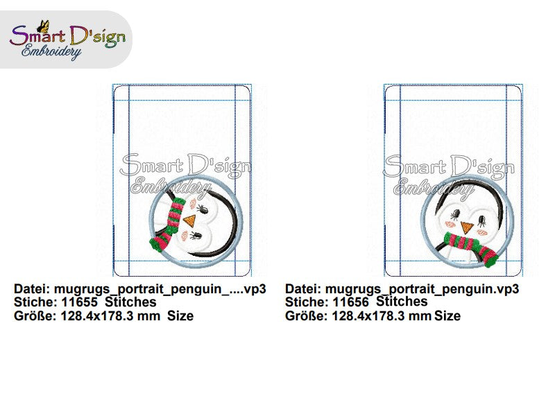 2x ITH WINTER MUG RUG CHRISTMAS PENGUIN