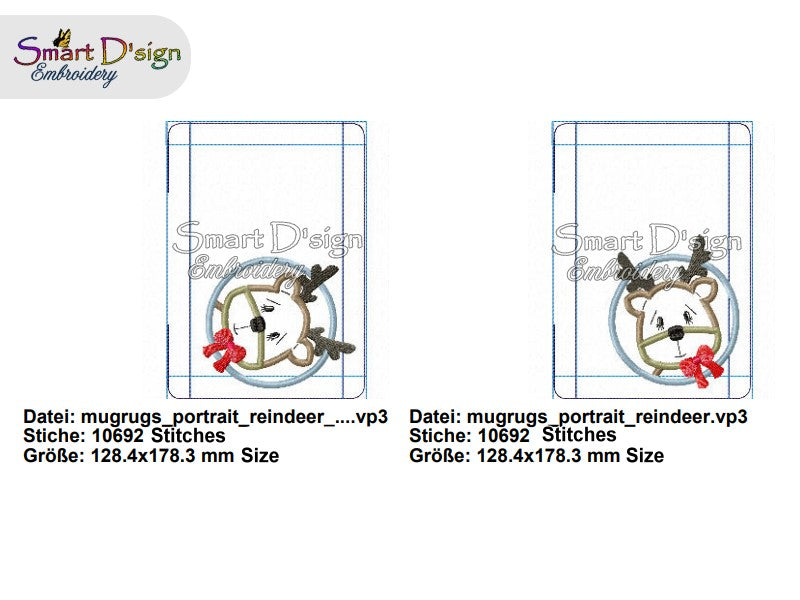 2x ITH WINTER MUG RUG CHRISTMAS RUDOLPH