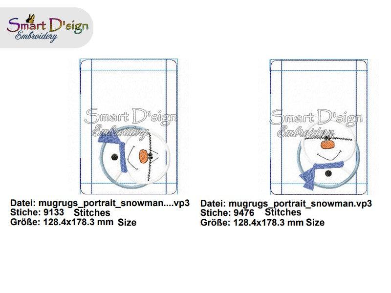 2x ITH WINTER MUG RUG CHRISTMAS SNOWMAN