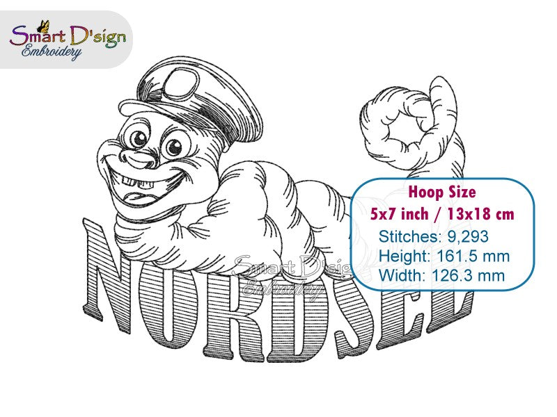 Lugworm Sketch Embroidery Design – NORDSEE Lettering (North Sea)