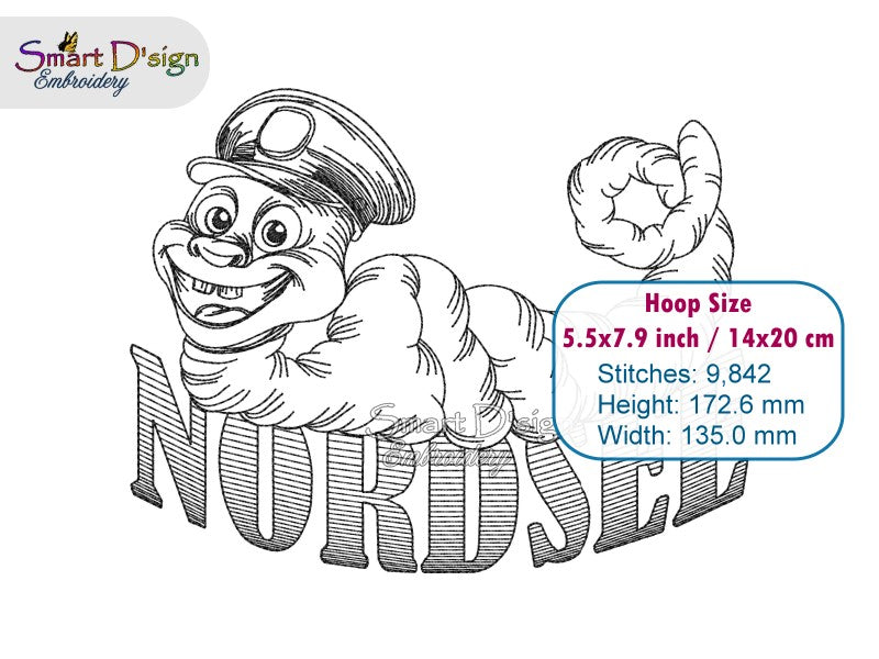 Lugworm Sketch Embroidery Design – NORDSEE Lettering (North Sea)