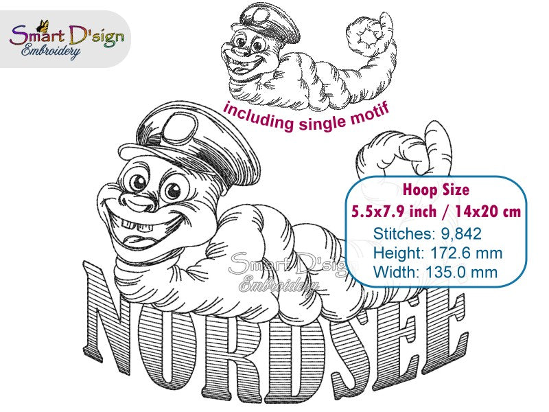 Lugworm Sketch Embroidery Design – NORDSEE Lettering (North Sea)