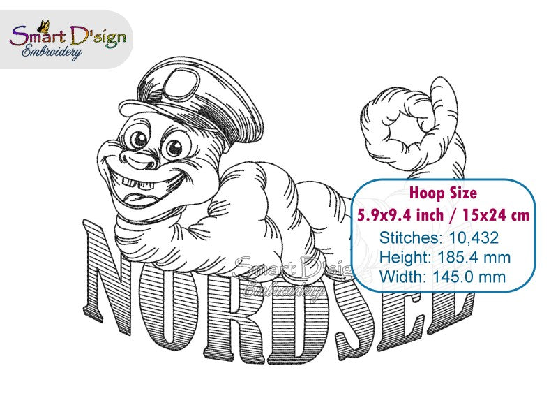 Lugworm Sketch Embroidery Design – NORDSEE Lettering (North Sea)