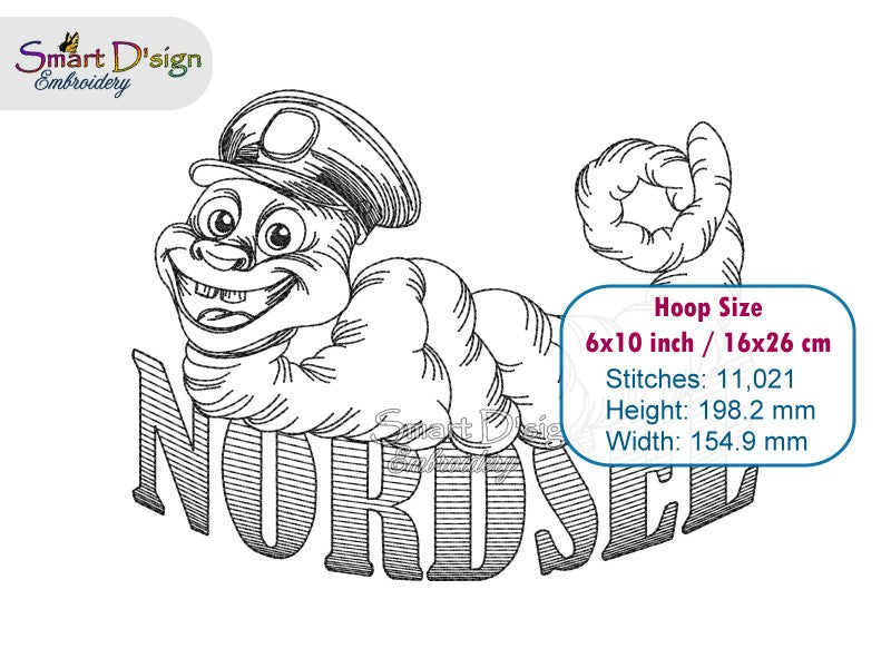 Lugworm Sketch Embroidery Design – NORDSEE Lettering (North Sea)