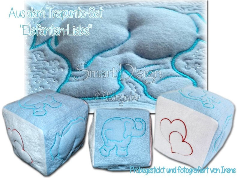 ELEPHANT LOVE - TRAPUNTO Embossed QUILT BLOCKS