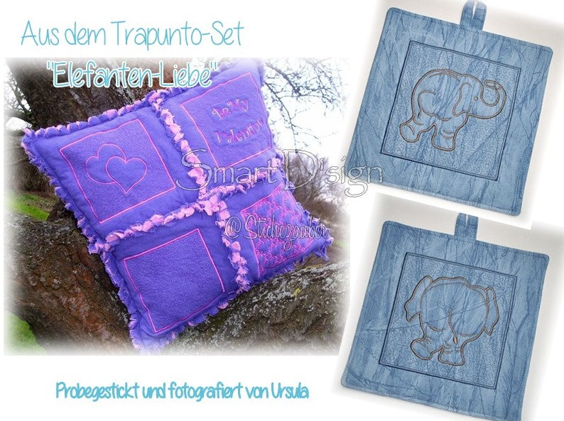 ELEPHANT LOVE - TRAPUNTO Embossed QUILT BLOCKS