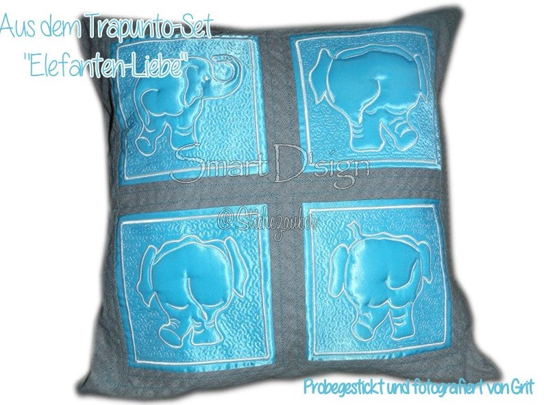 ELEPHANT LOVE - TRAPUNTO Embossed QUILT BLOCKS