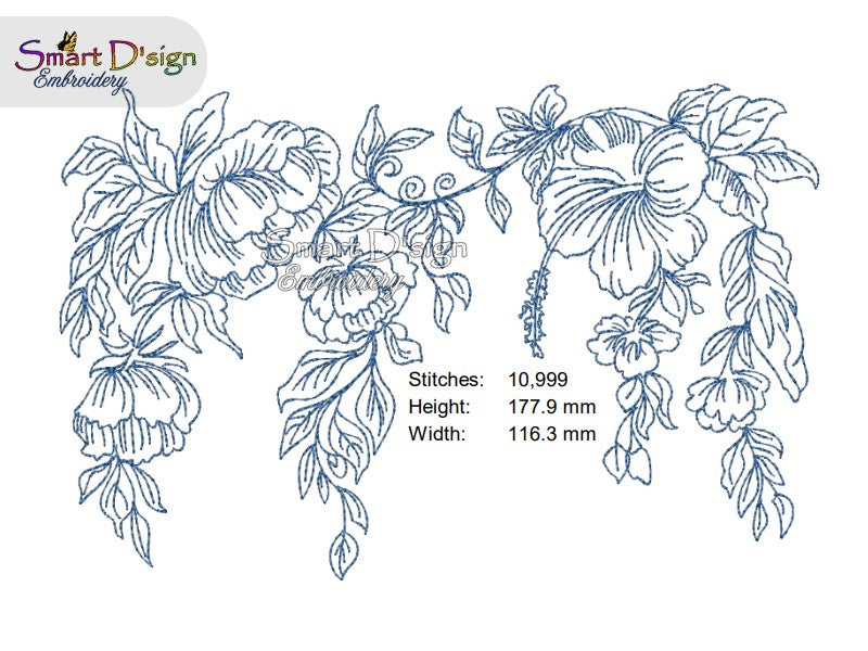 FLORAL VINE BLUEWORK/REDWORK