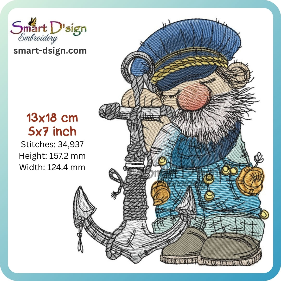 Kapitän Anker – Maritime Doodle Stickdatei