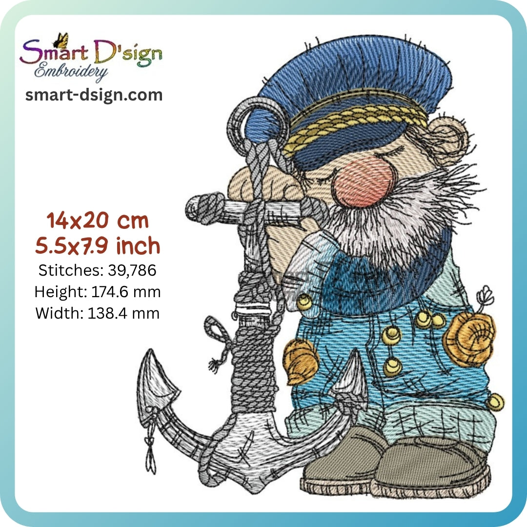 Kapitän Anker – Maritime Doodle Stickdatei