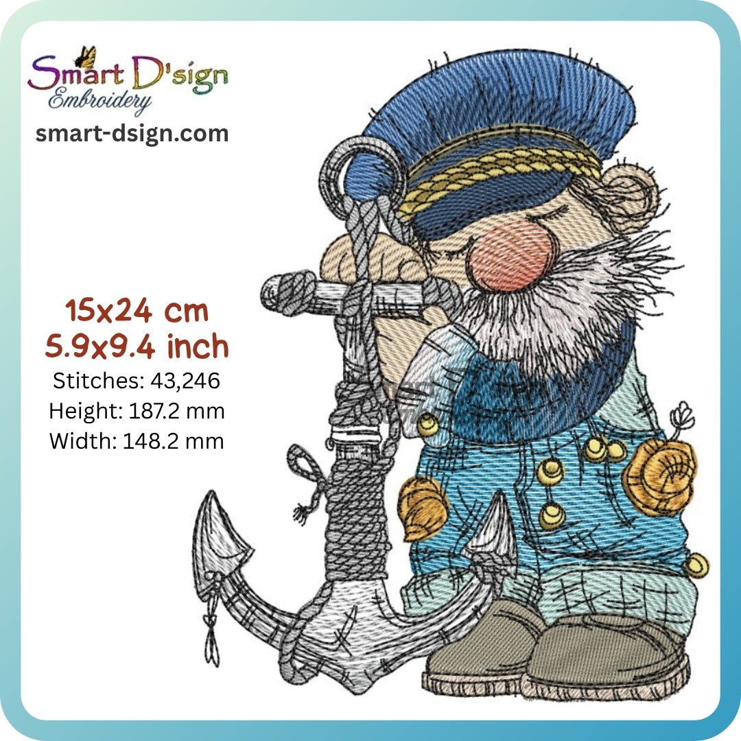 Kapitän Anker – Maritime Doodle Stickdatei
