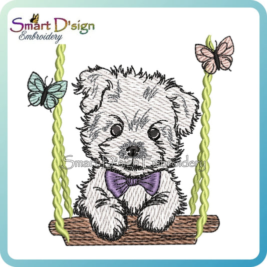 Cute Puppy on a Swing