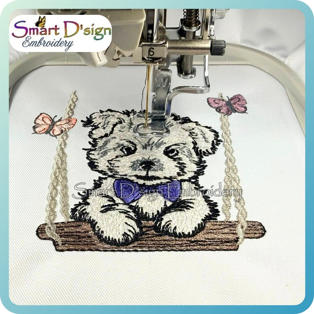 Welpe auf der Schaukel