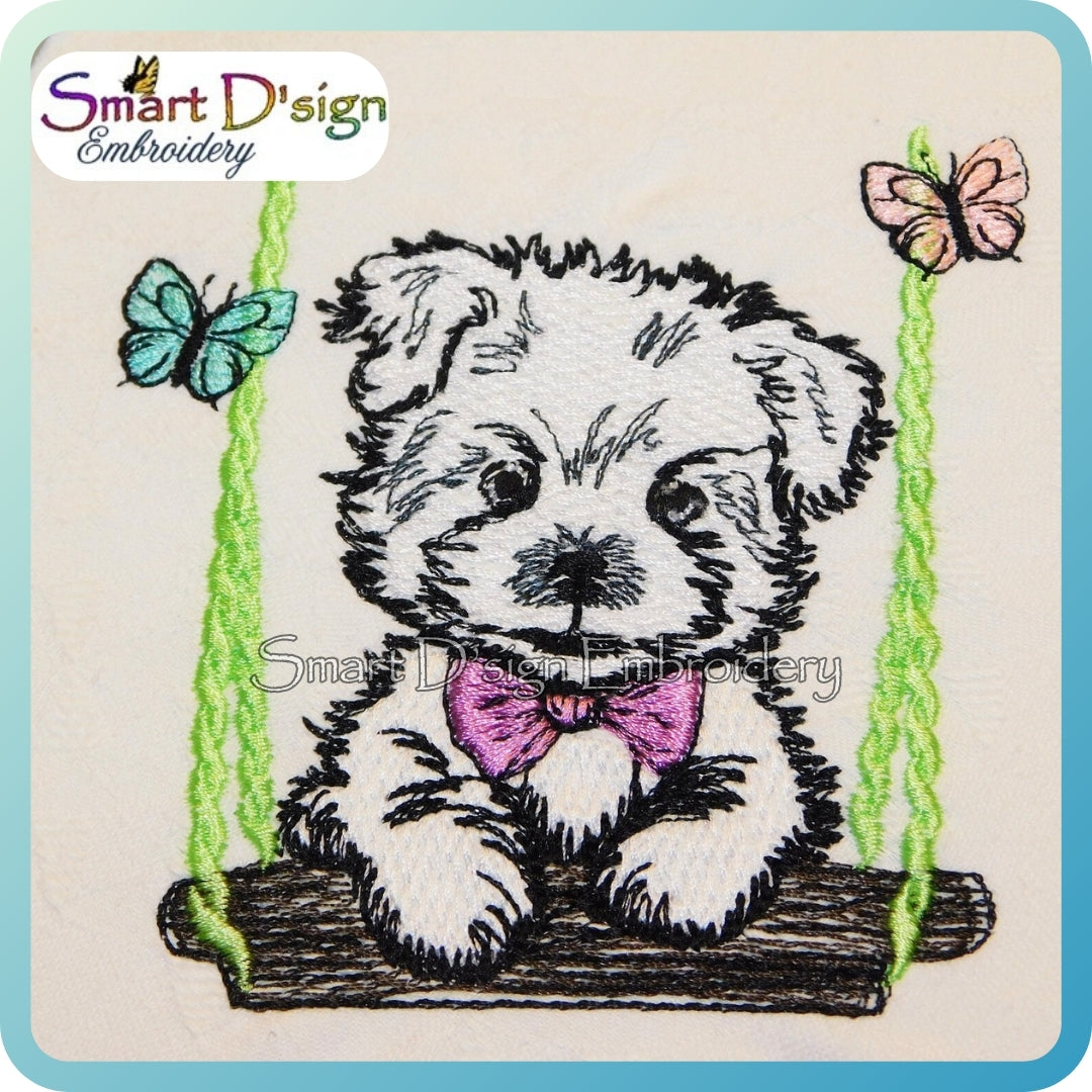 Welpe auf der Schaukel