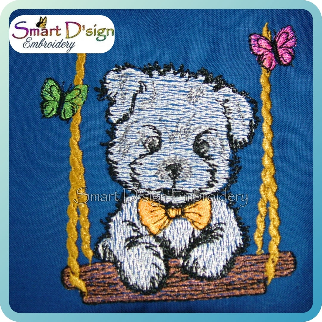 Welpe auf der Schaukel