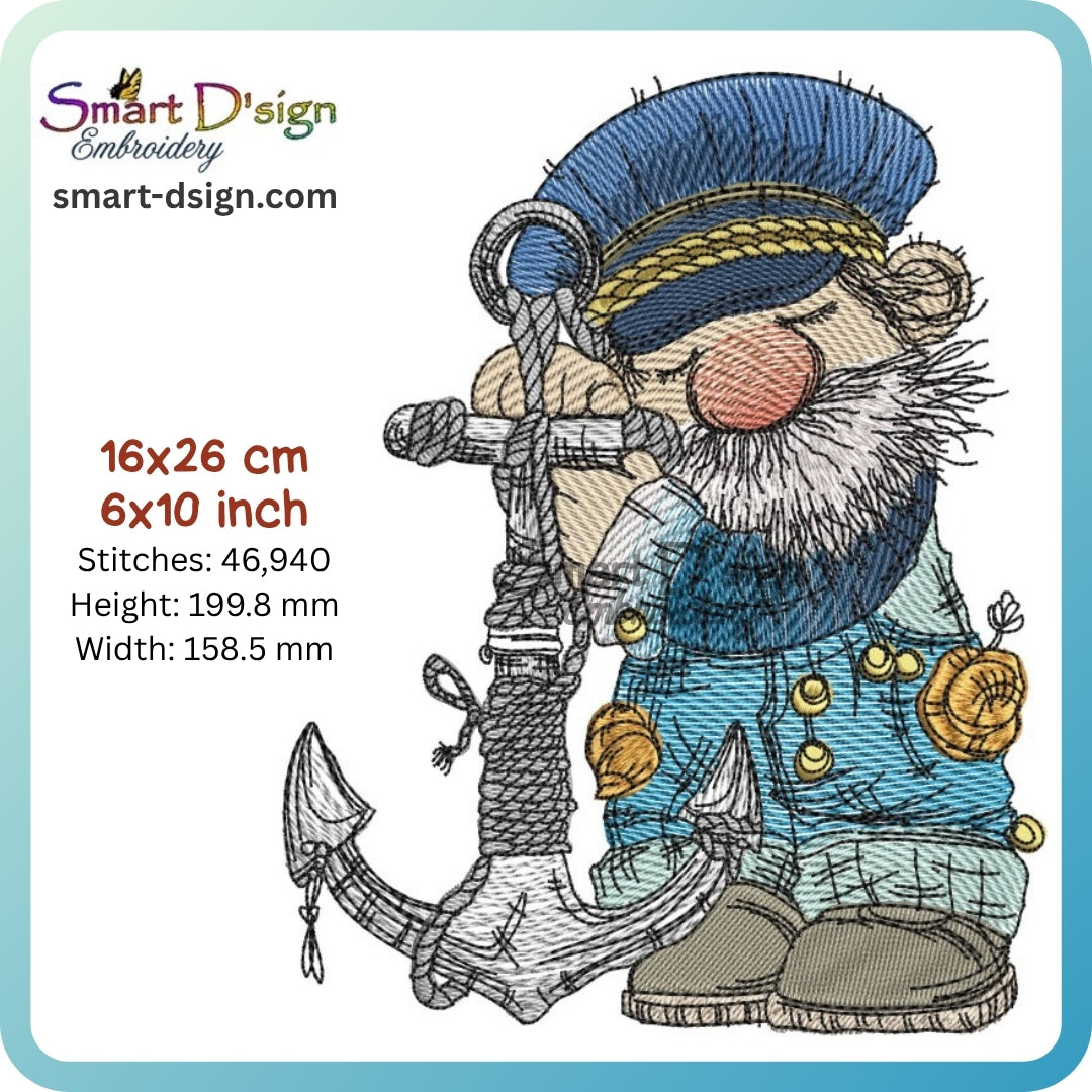 Kapitän Anker – Maritime Doodle Stickdatei