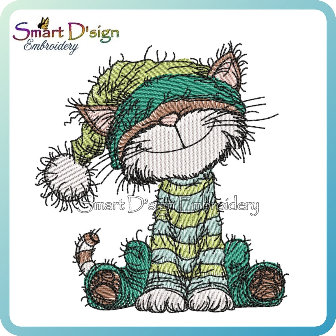 Glückliche Katze im Pyjama