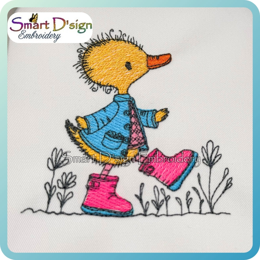 Frühlingsente mit Gummistiefeln