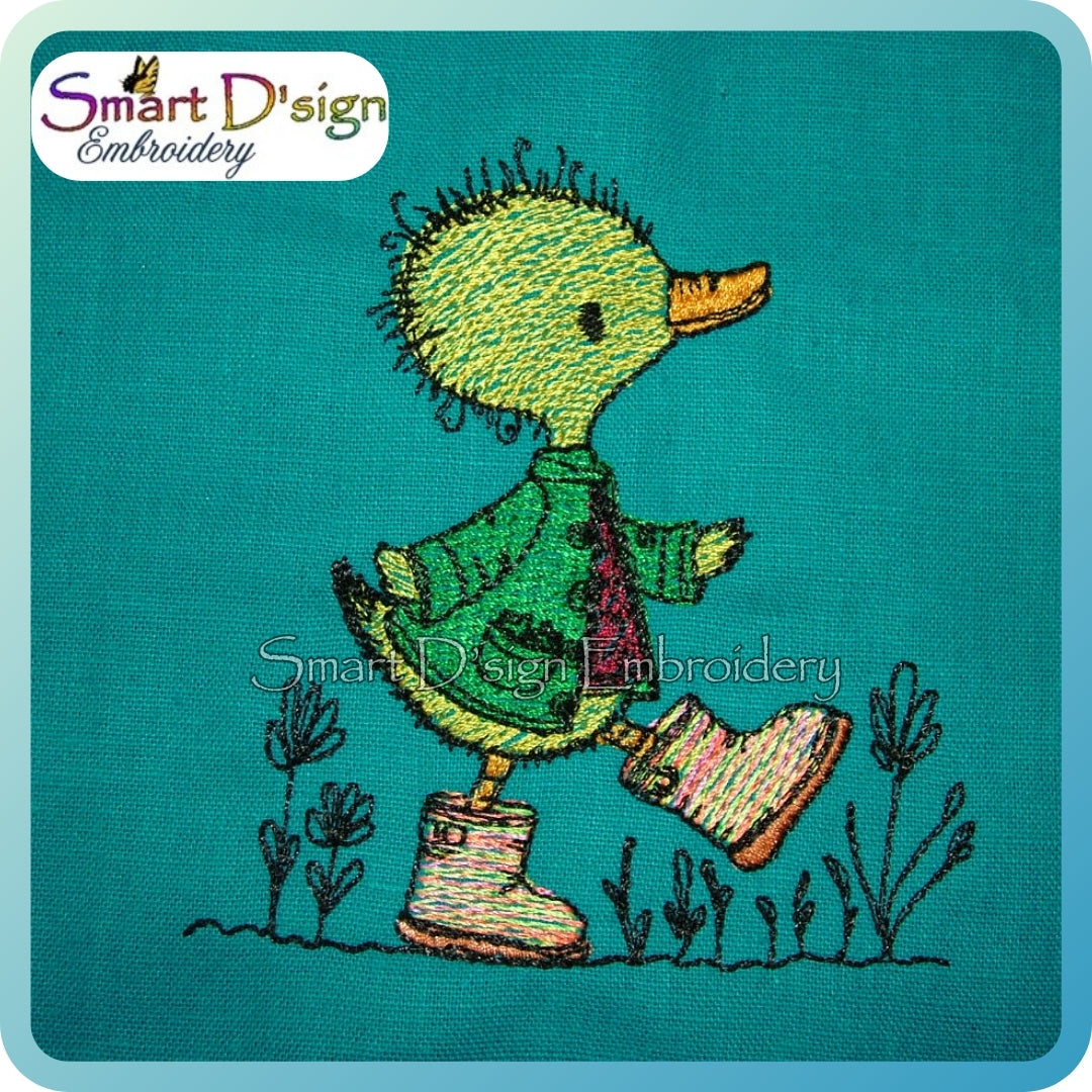 Frühlingsente mit Gummistiefeln