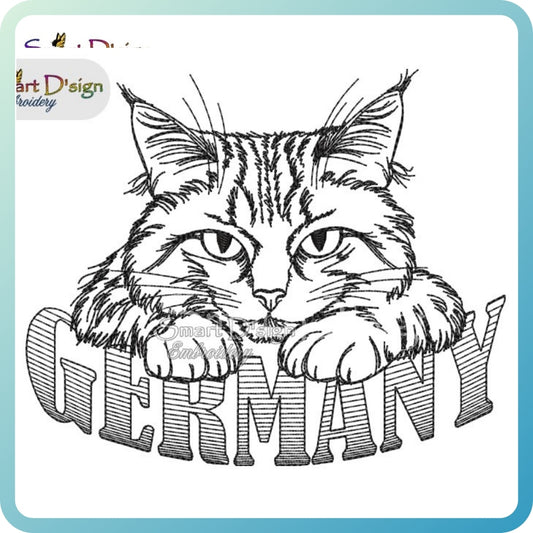 Wild Cat Sketch Embroidery Design – GERMANY Lettering