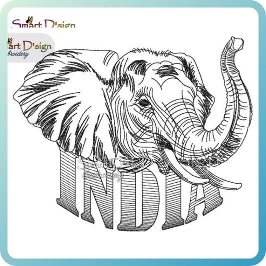 Elephant Sketch Embroidery Design – INDIA Lettering