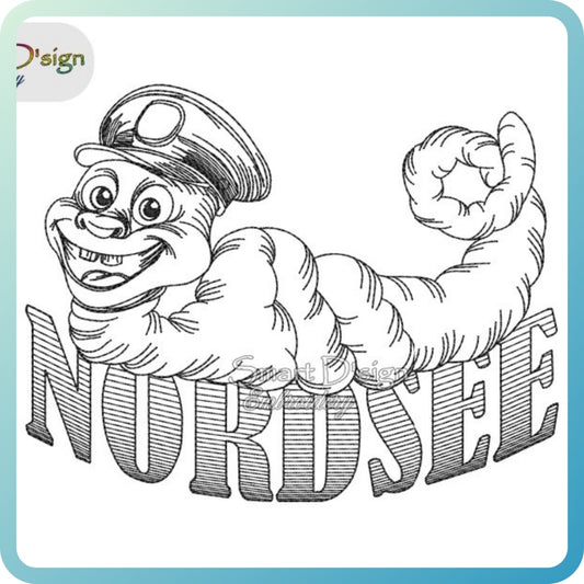 Lugworm Sketch Embroidery Design – NORDSEE Lettering (North Sea)