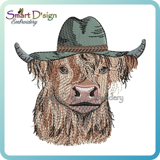 Highland Cow with Cowboy Hat