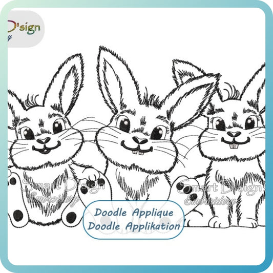 THREE LITTLE BUNNIES Doodle Applique