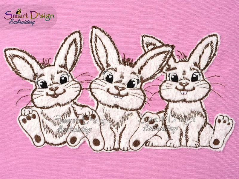 THREE LITTLE BUNNIES Doodle Applique