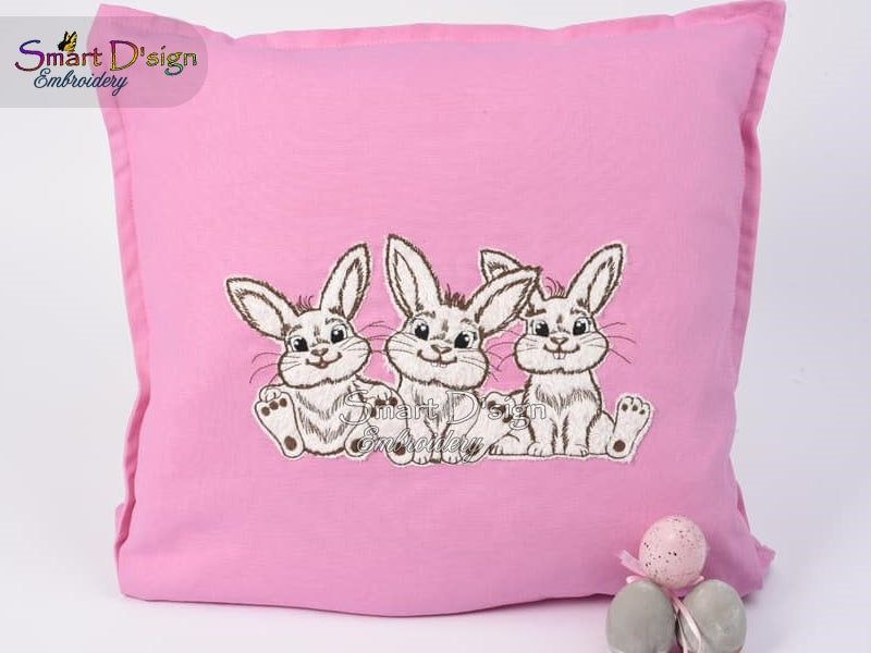 THREE LITTLE BUNNIES Doodle Applique