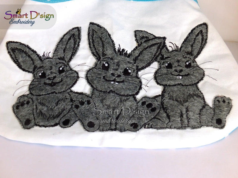 THREE LITTLE BUNNIES Doodle Applique