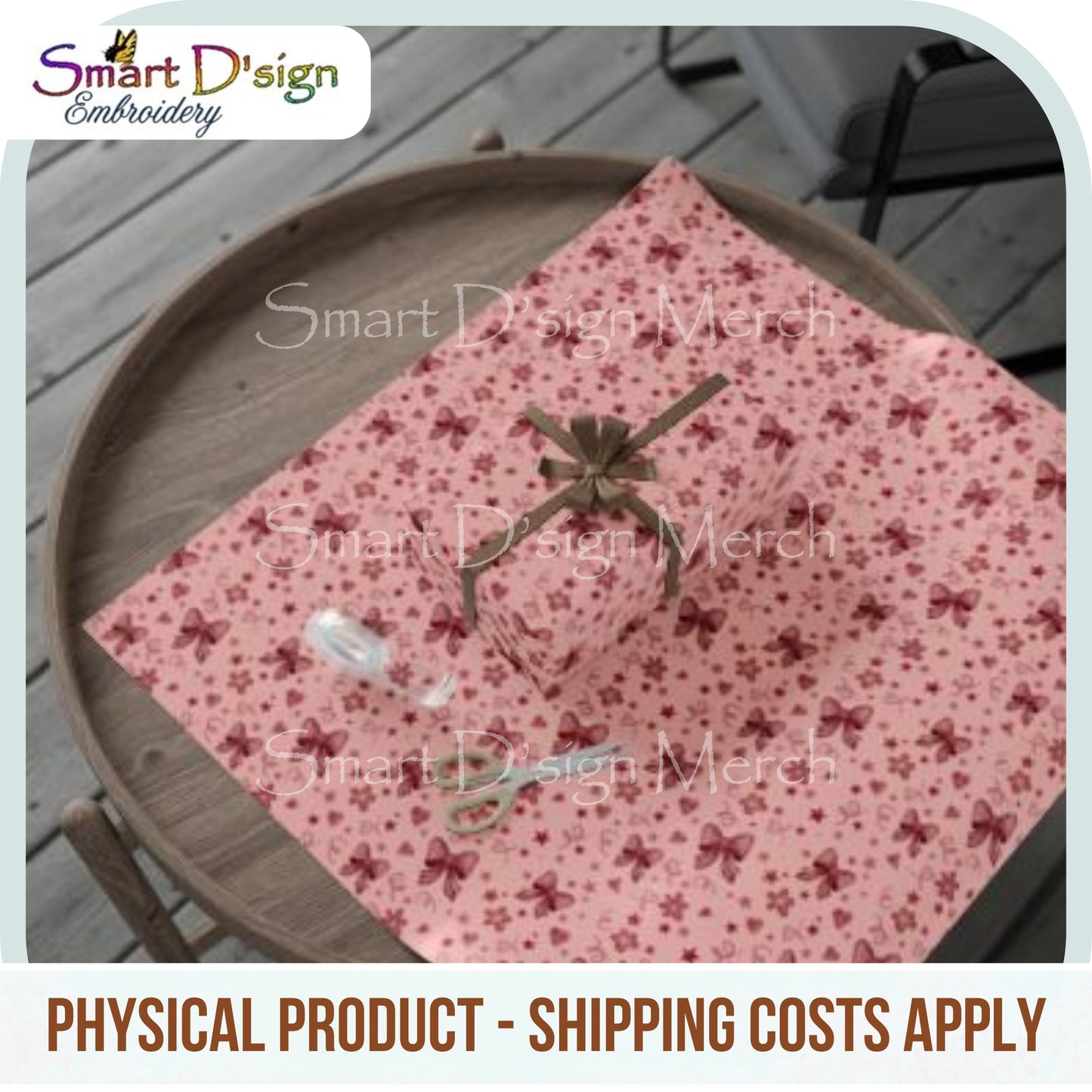 CHARMING PINK BOW GIFT WRAPPING PAPER - Unique Design by Smart D'sign