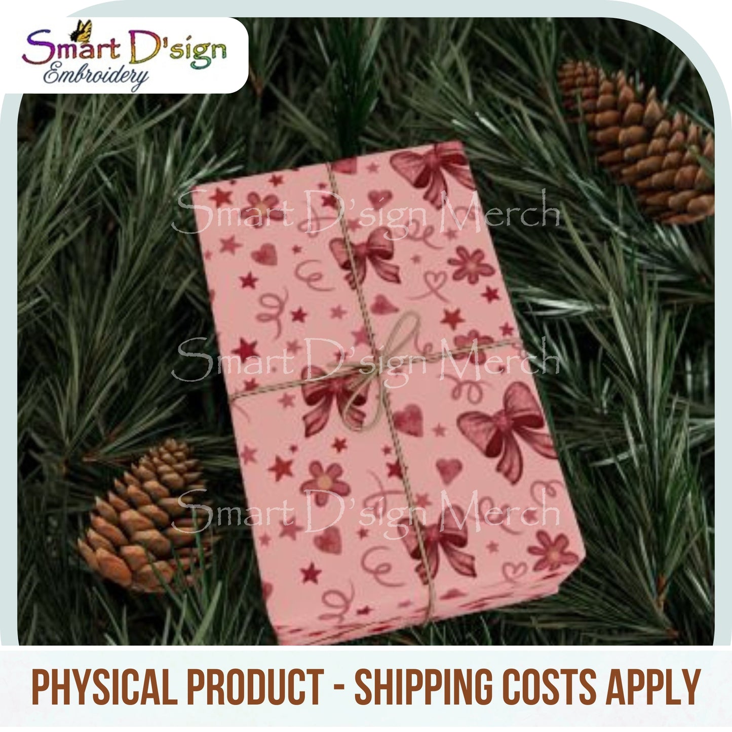 CHARMING PINK BOW GIFT WRAPPING PAPER - Unique Design by Smart D'sign